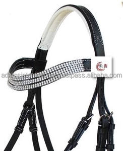 Jeu de rênes de bride anglaises tout usage en cuir noir avec bandeau frontal en cristal Produits pour chevaux - Product Image 4