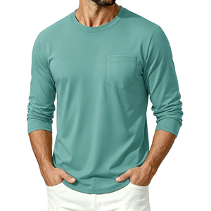 Chemises à manches longues unies OEM en gros, chemises décontractées à manches longues, t-shirts à manches longues personnalisés pour hommes - Product Image 4