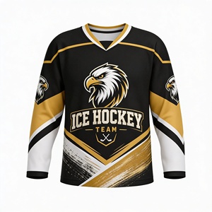 Camiseta Sublimada de Hockey sobre Hielo para Hombre, Manga Larga, Cuello en V, Poliéster que Absorbe la Humedad, Ropa Deportiva, Corte Regular - Product Image 1