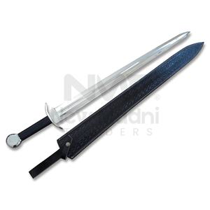 ÉTONNANTE ÉPÉE DE POIGNÉE EN CUIR NOIR MÉDIÉVALE EUROPÉEN EN ACIER À HAUTE TENSION AVEC GAINE EN CUIR NMT-2503 - Product Image 1