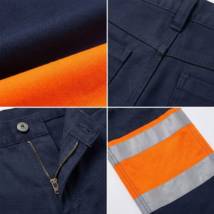 Pantalon de travail bleu marine pour homme avec bandes réfléchissantes orange et poches pour une visibilité accrue et une sécurité accrue - Product Image 6