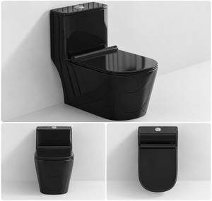Inodoro Moderno de Cerámica Negra de Una Pieza con Doble Descarga, Montado en el Suelo, con Sifón en P, Ecológico, para Hotel, Villa, Centro Comercial - Product Image 3