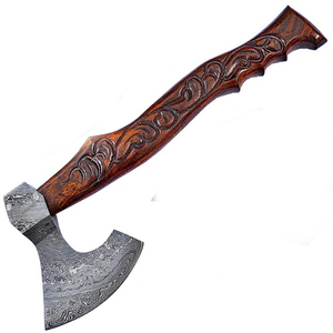 Custom Full Tang Damascus Steel Hunting Camping Bearded <b>Axe</b> Wood <b>Handle</b> Tomahawk Real Hatchet with Leather Sheath, Ideal Gift - Product Image 1