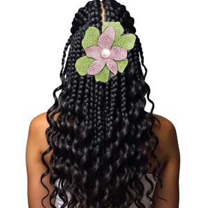 Broche Fleur Artisanale Rose et Verte Éclatante, Clip Élégant pour Cheveux, Bijou de Mode Féminin, Cadeau Idéal pour Fête et Mariage - Product Image 1