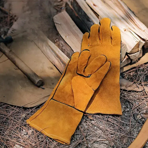 Guantes de Soldadura Resistentes de Cuero Dividido Amarillo de 14 Pulgadas con Puño Recto y Textura Completa, Anti-Calor, para Trabajo Pesado y Protección - Product Image 5