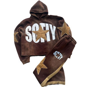 Vithas Industry 2026 Men Y2K Vintage <b>Embroidery</b> Lightweight Tracksuit Streetwear Hoodie Two Piece <b>Set</b> Custom Logo OEM Service - Product Image 4