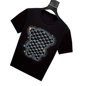 High Quality 100% Cotton Casual Solid Women's Rhinestone T-Shirts OEM Custom Printed O-Neck for Ladies Women's Rhinestone - Product Image 4