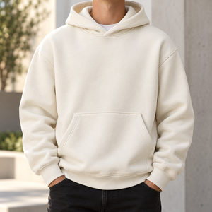Stringless Oversized <b>Hoodie</b> for Men Clean Minimal Boxy Pullover Drop Shoulder Kangaroo Pocket Luxury Streetwear Blank Wholesale - Product Image 4