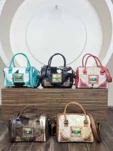 Sacs de sport de grande capacité Mini Speedy en cuir de vachette usiné Turquoise Stone Crossbody Bagages Travel Shoulder Bags for Unisex - Product Image 4