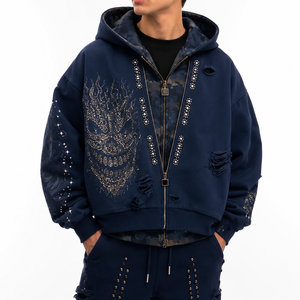 Sweat à capuche décontracté à manches longues, coupe ample, entièrement zippé, anti-plis, écologique, respirant, en polyester/coton, avec doublure, longueur standard - Product Image 1