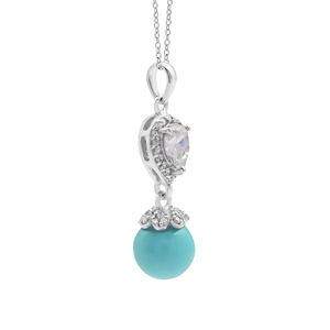 Colgante Minimalista de Plata de Ley S925 con Topacio Blanco Natural y Turquesa en Engaste de Garras, 4.7 Gramos, Joyería Fina - Product Image 2