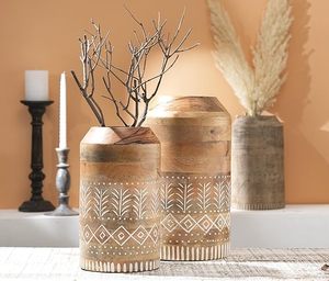 Decorative Wooden <b>Matt</b> Glazed Round <b>Table</b> Vase Handmade Flower Holder Modern Rustic Centerpiece for Home Wedding <b>Table</b> Decor - Product Image 1