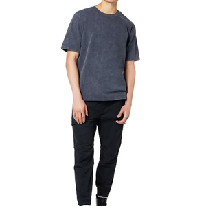 Men's Oversized Washed O-Neck Short Sleeve T-Shirt Solid Color Casual Jersey Knitted Blank <b>Design</b> 100% Cotton - Product Image 6