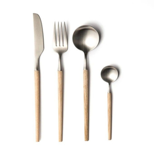 Juego de cubiertos de acero inoxidable de primera calidad con mango de madera, pulido a espejo, en oro y plata, para uso doméstico y en restaurantes. - Product Image 5