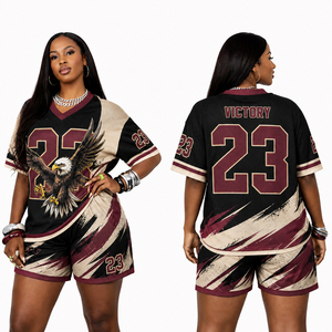 Womens Vintage Athletic Jersey Shorts <b>Set</b> Oversized Number Print <b>Two</b> <b>Piece</b> Sportswear Sublimated Streetwear Activewear Outfit - Product Image 1