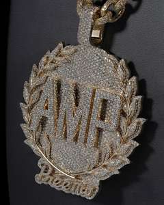 Pendentif médaillon AMP en argent 925 avec moissanite VVS 12 carats, style luxe glacé, et chaîne statement hip-hop, unisexe - Product Image 3