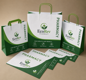 Bolsa de papel de lujo reciclable EcoRev para farmacia, papel de arte blanco, impresión offset, asas retorcidas, fuelle inferior ecológico, para medicamentos - Product Image 6