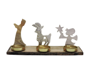 Candelabro Decorativo de Reno Plateado y Ángel Estrellado con Base de Madera, Centro de Mesa Navideño - Product Image 2