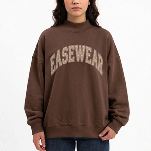 <b>Women</b> Blank Mockneck Oversized Sweatshirt Cotton Fleece Long Sleeve Drop Shoulder Customizable <b>Pullover</b> - Product Image 1