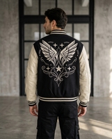 Veste de baseball varsity personnalisée haut de gamme pour homme, style streetwear, imperméable, col côtelé embossé, corps en polyester/coton, PU