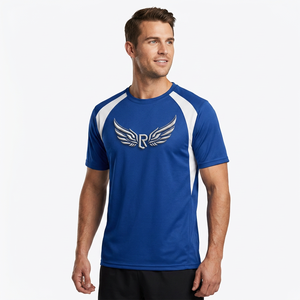 เสื้อเบสบอลแขนสั้นสีน้ำเงินสำหรับผู้ชาย พิมพ์ลายปักโลโก้ Silver Wing R ระบายเหงื่อได้ดี ทรงปกติ ใส่ได้ทุกฤดู - Product Image 3