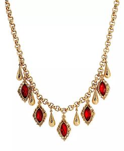 Collana a goccia Navette in vetro rosso immerso oro 14K | 2028 - Product Image 1