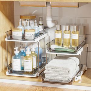 Organizzatore Estraibile a 2 Livelli per Armadietto dei Medicinali, Contenitore Multiuso per Bagno e Cucina, Organizzazione Impilabile per Lavello e Dispensa - Product Image 1