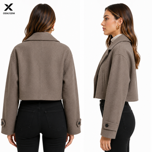 เสื้อโค้ทขนสัตว์แบบครอปสำหรับผู้หญิง X OEM |   เสื้อแจ็คเก็ตฤดูหนาวแบบกระดุมสองแถวผสมขนสัตว์พรีเมียม |   ผู้ผลิตฉลากสินค้าส่วนตัวตามสั่ง - Product Image 3