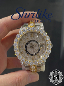 Montre de luxe pour homme, style dessin animé, personnalisée, entièrement sertie de moissanite, bicolore or rose, bracelet en acier inoxydable, verre quartz, cadran 43mm, 3 ATM - Product Image 5