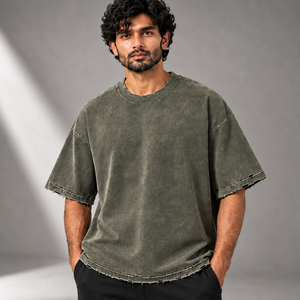 เสื้อยืดคอตตอนซักแล้ว น้ำหนัก 360 กรัม ทรงโอเวอร์ไซส์ ขอบเสื้อแบบดิสเทรส ทรงบ็อกซี่ ไหล่ตก คอกลม ใส่ได้ทุกวัน - Product Image 3