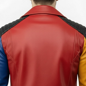 Chaqueta de Cuero Roja, Diseño de Última Moda, Chaqueta de Invierno para Hombre, Estilo Urbano, Cuello Cuadrado, Chaqueta de Cuero para Exteriores - Product Image 6