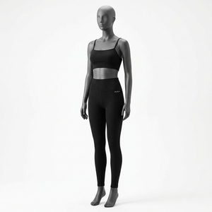 Ensemble de sport pour femmes avec soutien-gorge de sport en maille noire et leggings taille haute pour le yoga, la gym, le fitness et les entraînements - Product Image 1