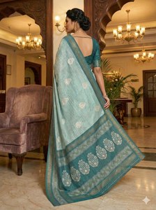 NUEVO SAREE DE TELA DE SEDA DOLA CON RICHO PALLU Y BORDE DE ENCAJE ESTAMPADO - Product Image 2
