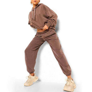 Nouvel ensemble de survêtement surdimensionné personnalisé à rayures pour femme, style délavé, coupe ample, unisexe - Product Image 1