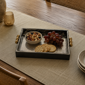Bandeja de Servicio Decorativa de Lujo en Dorado con Base de Vidrio, Marco de MDF y Asas de Metal |   Elegante Bandeja Organizadora para Decoración del Hogar y Hoteles - Product Image 2
