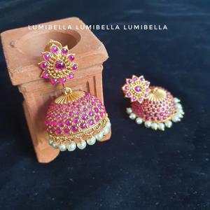 Ethnic Kemp Jhumki Drop Earrings with Pearl and Geometric Tassel Design - Product Image 1