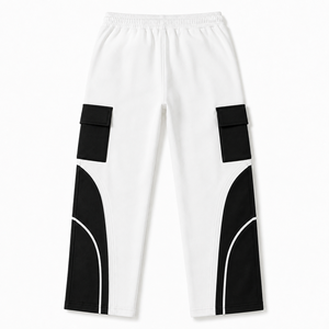 Pantalones Jogger Cargo Blancos de Algodón 100% con Contraste, Cintura Elástica con Cordón, Bolsillos Utilitarios de Forro Polar Grueso, Estilo Urbano - Product Image 2