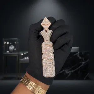 Collier pendentif unisexe style Hip Hop en or rose avec diamant de laboratoire taille brillant rond, pour usage quotidien - Product Image 1