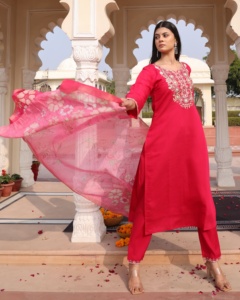 Most Trendy Women's <b>Pink</b> Kurti Set 3/4 Sleeve Cotton Silk Full <b>Stitched</b> for Regular and Festive Occasions - Product Image 6