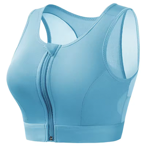 High Quality Racerback Sports <b>Bra</b> With Front Zipper Mesh Panel Medium Support Yoga Fitness Seamless Breathable Top Sports <b>Bra</b> - Product Image 3
