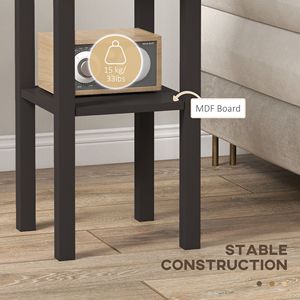 Tavolino Laterale a 2 Ripiani Durevole ed Ecologico con Cassetto, Ripiano Quadrato in Vetro e Legno con Finitura Ottone per Soggiorno, Corridoio, Tavolino da Caffè - Product Image 5