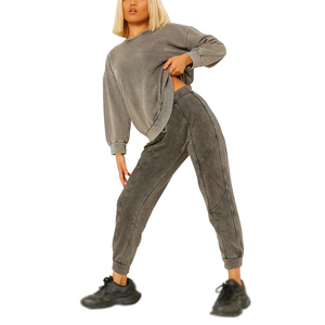 Pantalon de jogging décontracté pour femme, délavé à l'acide, taille basse, uni, avec cordon de serrage, coupe large et ample, style streetwear, 2026 - Product Image 1