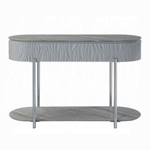 High Gloss Grey <b>Console</b> <b>Table</b> with Bottom Shelf Chrome Accent <b>Sofa</b> <b>Table</b> - Product Image 4