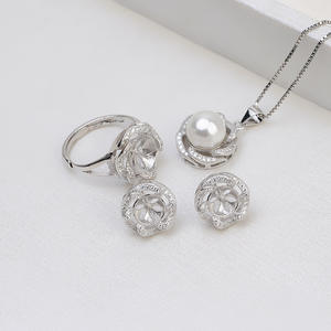 S925 Silver <b>Fine</b> <b>Jewelry</b> <b>Set</b> for Women DIY Pearl Accessories Including Open Ring Pendant Earrings Livering Ring 1320 Empty Stand - Product Image 1