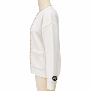 Cardigan tricoté pour femme, motif pied-de-poule bleu et blanc, col en V, manches longues, décontracté, automne, 100% acrylique, poches, simple boutonnage, vente en gros - Product Image 6