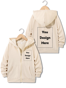 Customizable Youngsters' Casual Hooded Zip-Up Fleece Jacket Soft 100% Cotton Windproof Machine Washable Winter Comfort Fit Boys - Product Image 2