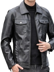 เสื้อแจ็คเก็ตหนังสีดำสไตล์เสื้อเชิ้ตผู้ชาย - Product Image 1