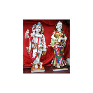 Estatua de Radha Krishna de mármol blanco con acabado fino y pulido liso, en posición de pie, para decoración y adoración. - Product Image 2
