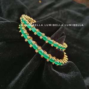 Fashion Bangle 1g Gold Polish Green American Diamond Studded Bangles 2x6 - Product Image 3