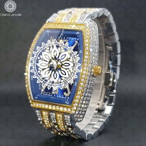 Charm Jewells Luxury Gold Tonneau <b>Watch</b> 38mm Analog Sapphire Crystal <b>Diamond</b> Encrusted Unisex Folding Clasp - Product Image 4